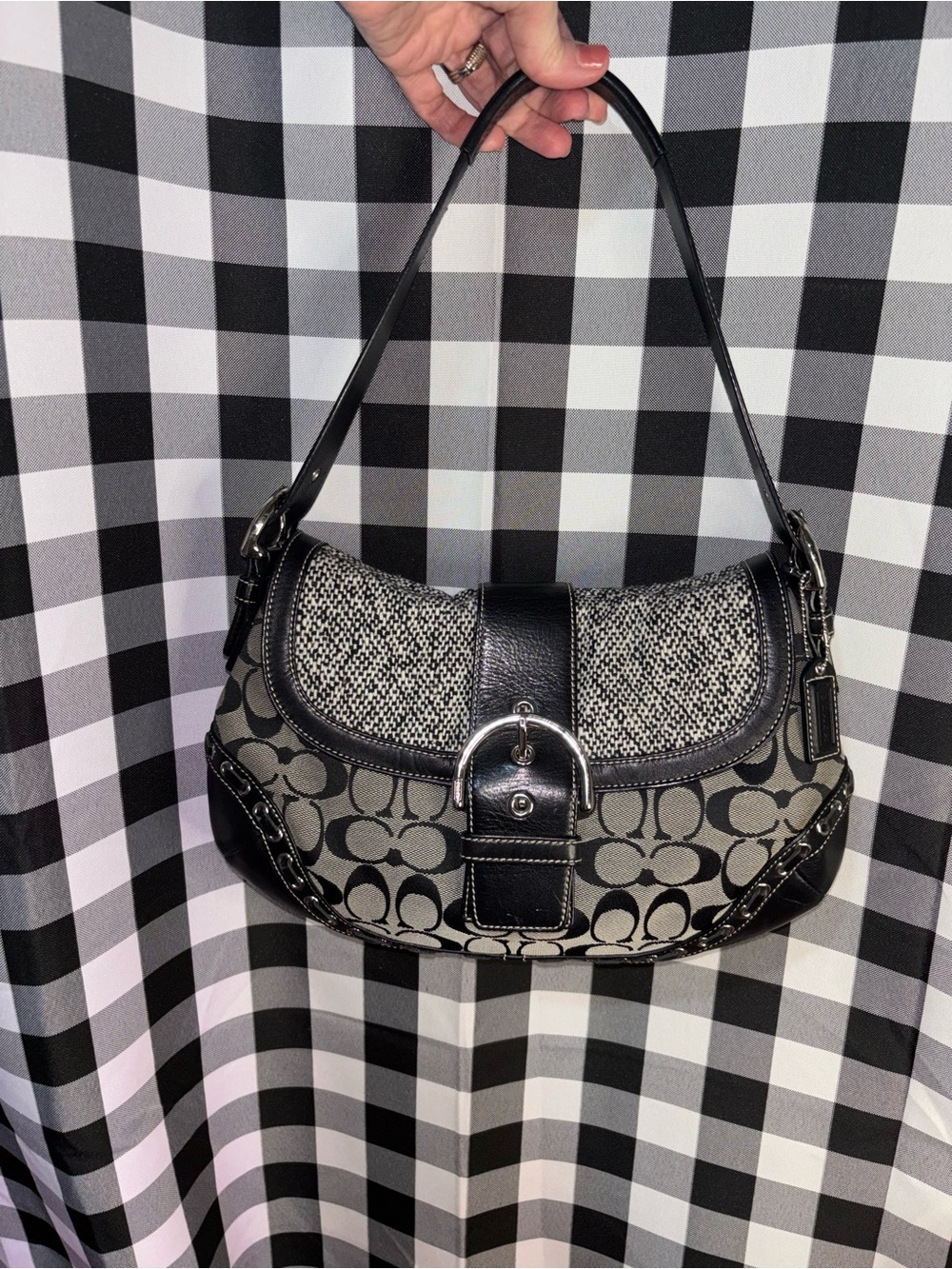 Coach Soho Tweed Signature Flap Shoulder Bag Y2K 2006